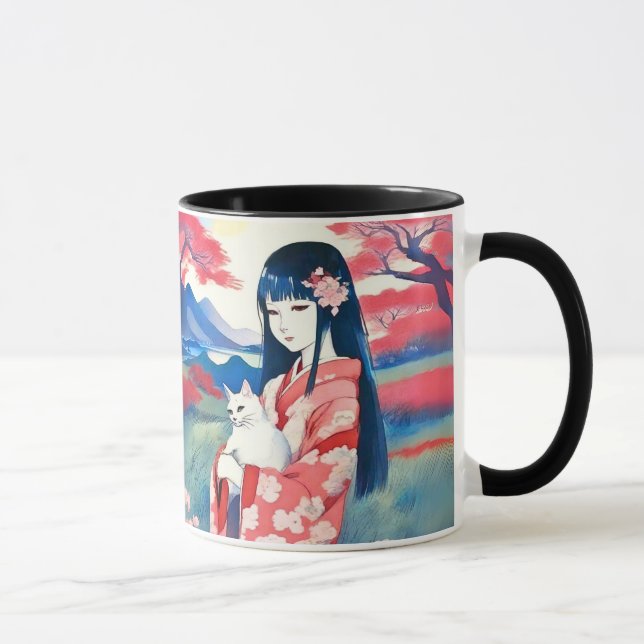 Mug Japonaise avec un chat blanc (Droite)