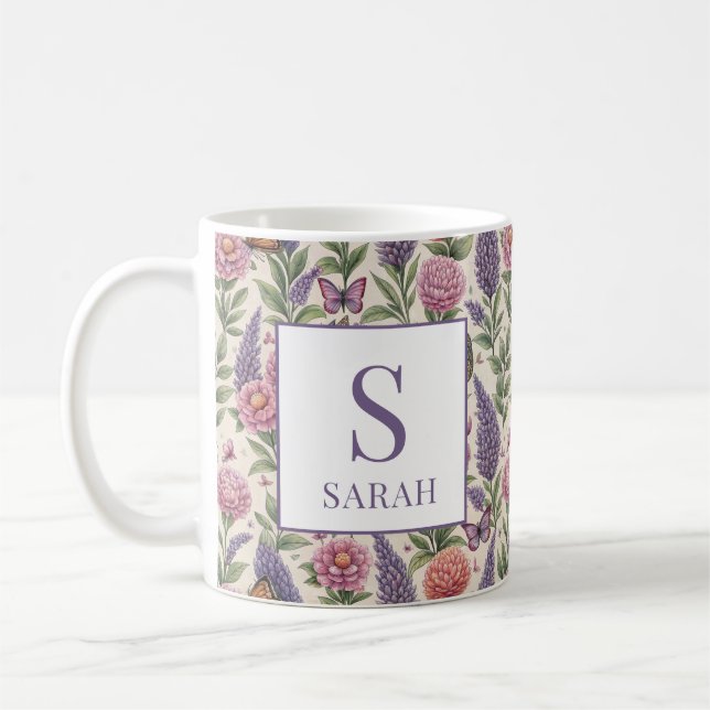 Mug Jardin Botanique Monogramme Floral Lavande (Gauche)