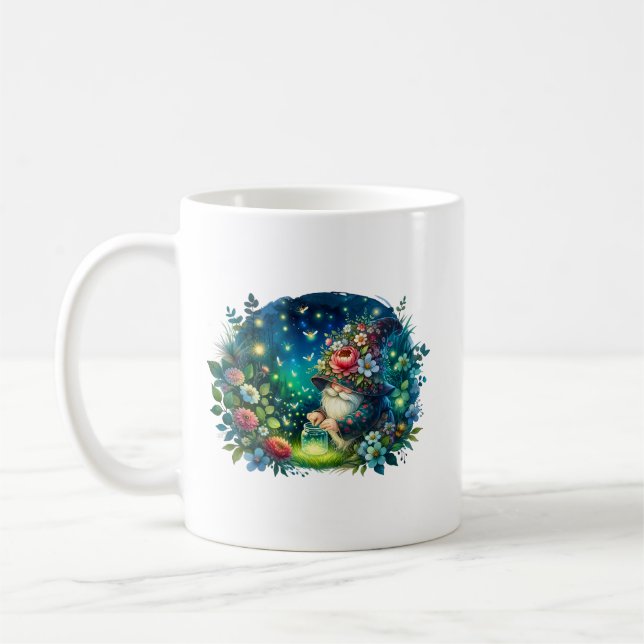 Mug Jardin d'aquarelle confortable Gnome et lucioles (Gauche)
