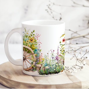 Mug Jardin De Fleurs Coloré Roue De Chariot De Campagn