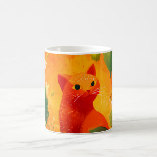 Mug Jardin de fleurs sauvages au chat rouge fantaisist