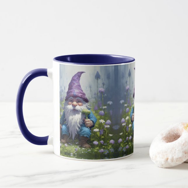 Mug Jardin de printemps bleu Gnome (Avec donut)