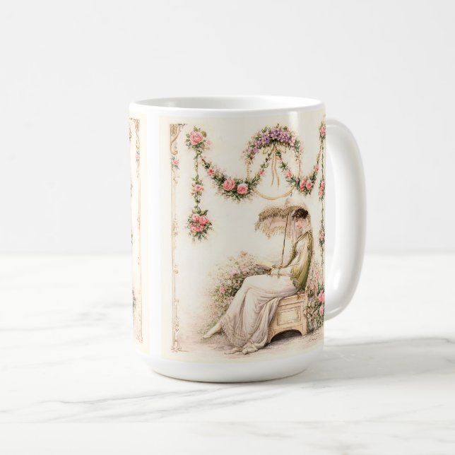 Mug Jardin de roses de la Régence lisant une dame (Devant droit)