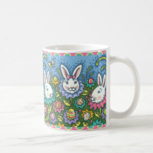 MUG JARDIN D'OEUFS DE PÂQUES BLANCS, FLEURS DE RABBIT