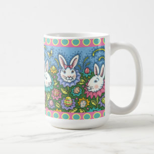 MUG JARDIN D'OEUFS DE PÂQUES BLANCS, FLEURS DE RABBIT