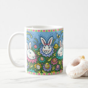 MUG JARDIN D'OEUFS DE PÂQUES BLANCS, FLEURS DE RABBIT 