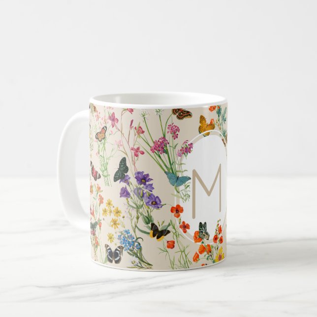 Mug Jardin Floral fleur sauvage et papillons (Devant gauche)