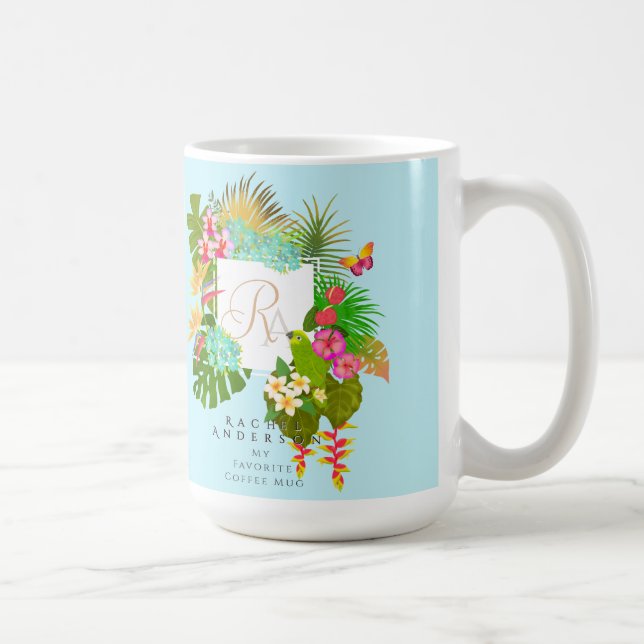 Mug Jardin tropical Monogramme bleu (Droite)