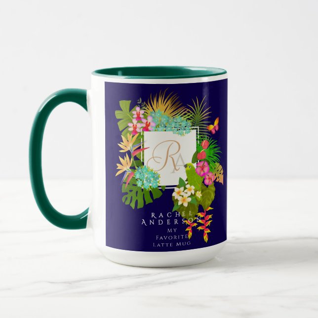 Mug Jardin tropical Monogramme Marine (Gauche)
