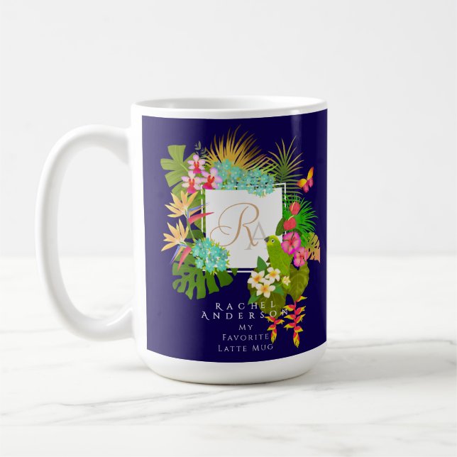 Mug Jardin tropical Monogramme Marine (Gauche)