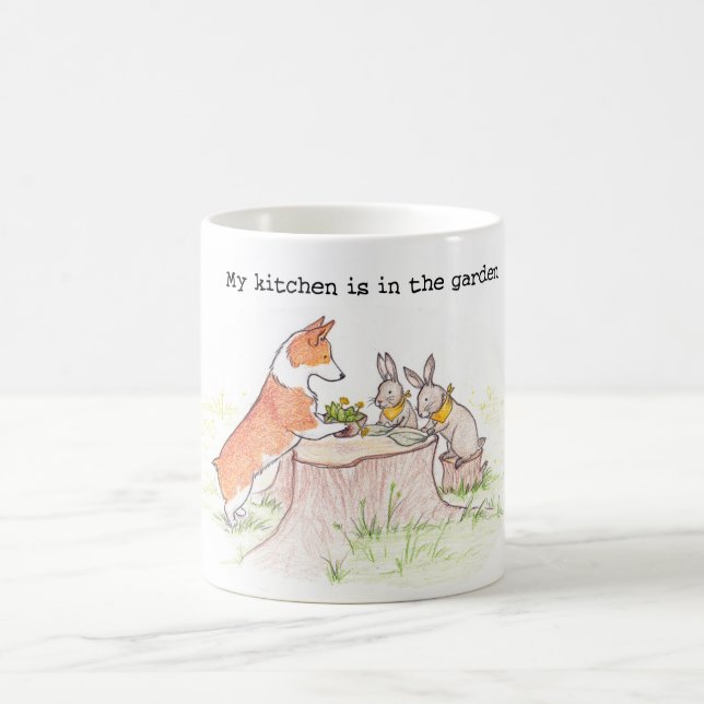 Mug Jardinier de cuisine - corgi et lapins (Centre)