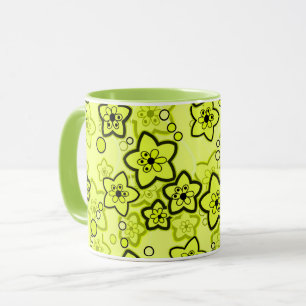 Mug Jaune avec motif floral néon vif noir