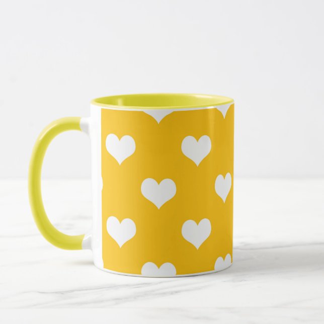 Mug Jaune Blanc Amour Coeur Design Motif (Gauche)