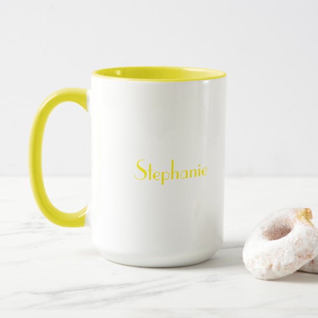 Mug Jaune Blanc Élégant Nom Personnalisé Cadeau de la  (Avec donut)