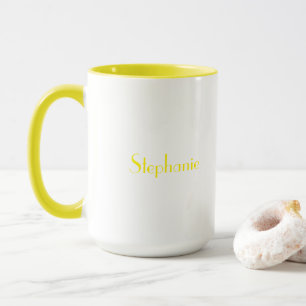 Mug Jaune Blanc Élégant Nom personnalisé Mères Jour Ca