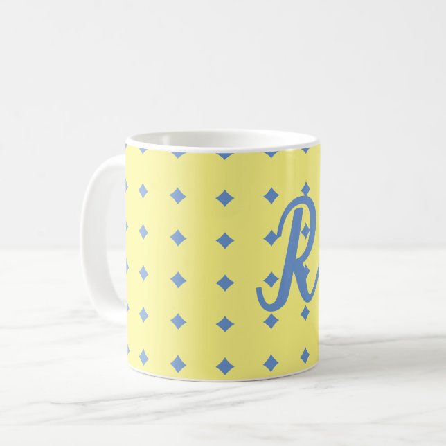 Mug jaune & bleu, joli motif, monocorde (Devant gauche)