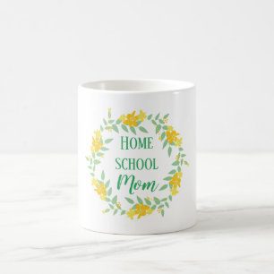 Mug Jaune et vert Floral Accueil école maman Wreath