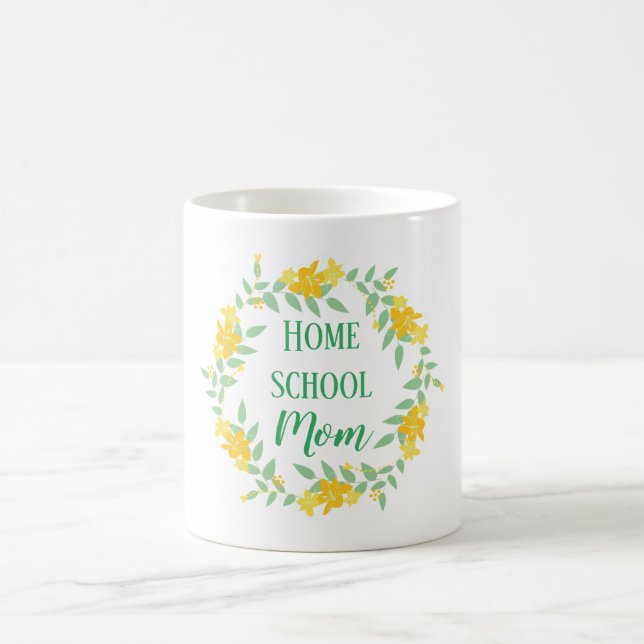 Mug Jaune et vert Floral Accueil école maman Wreath (Centre)