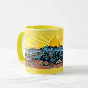 Mug Jaune Soleil, Lézard Bleu Regarde Lever Du So
