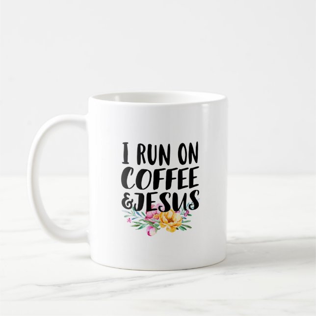 Mug Je cours sur le café et Jésus (Gauche)
