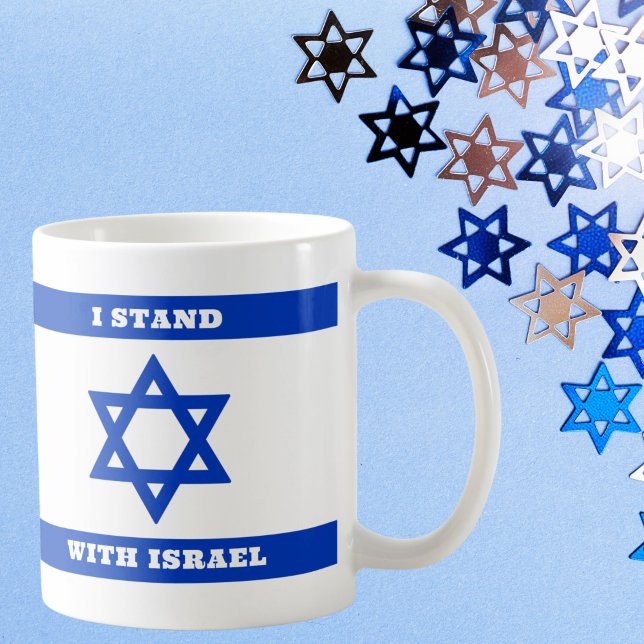 Mug Je me tiens avec Israël, Drapeau bleu patriotique  (Créateur téléchargé)
