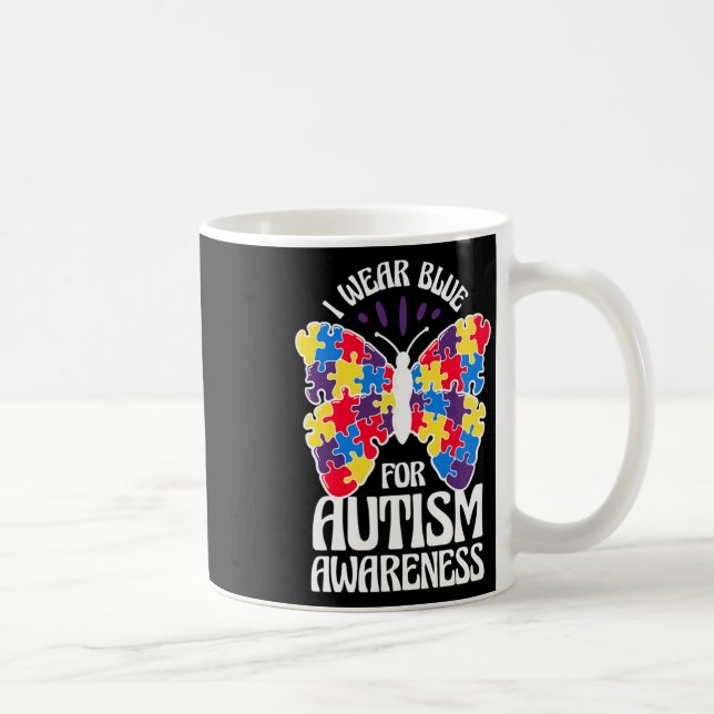 Mug Je Porte Du Bleu Pour L'Autisme Papillon De Sensib (Droite)