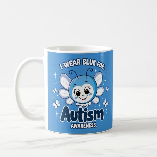 Mug Je porte le bleu pour la sensibilisation sur l'aut (Gauche)