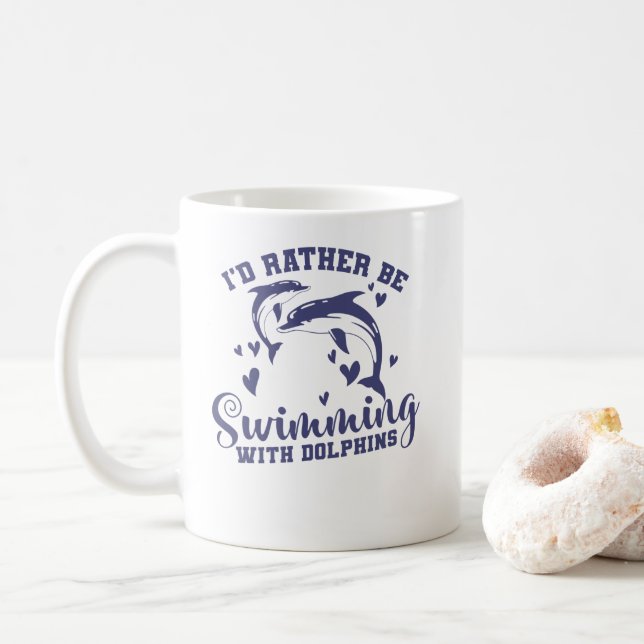 Mug Je préfère nager avec des dauphins (Avec donut)