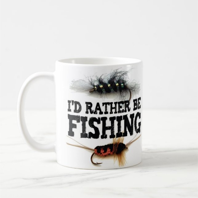 Mug "Je préférerais pêcher" Mouches de Cravate pêcheur (Gauche)