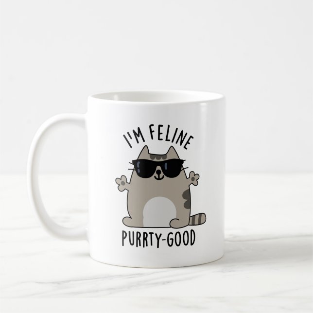 Mug Je suis Feline Purr-ty Good Funny Chat Pun (Gauche)