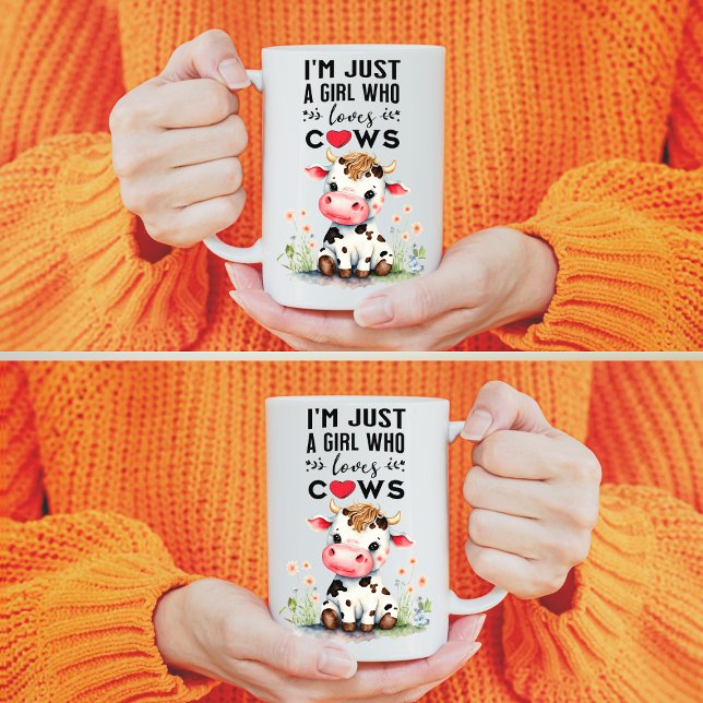Mug Je suis juste une fille qui aime les vaches Classi (Display showing both sides of 444ml mug.)