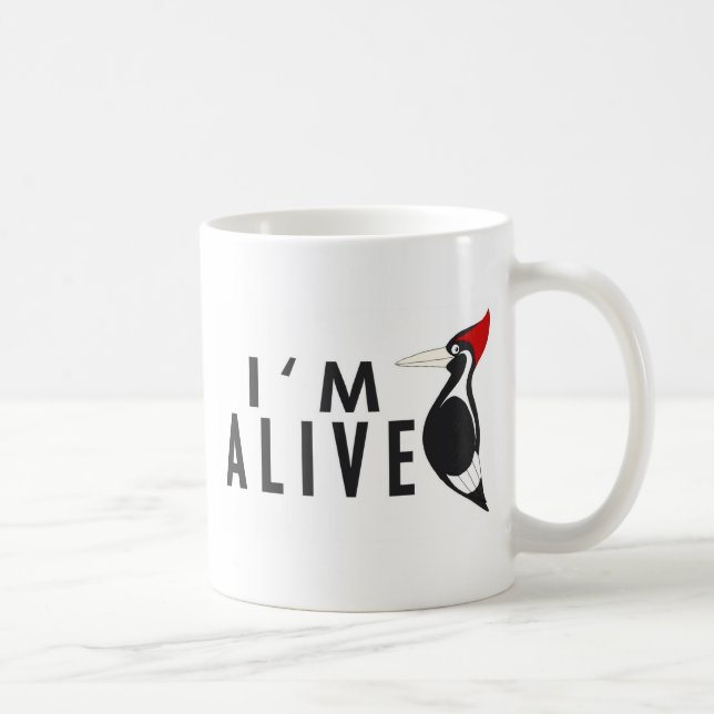 Mug Je suis vivant - pivert affiché par ivoire (Droite)