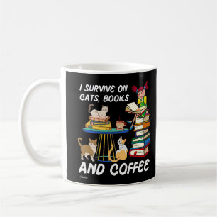 Mug JE SURVIVE SUR LES CHATS, LIVRES ET CAFÉ drôle c