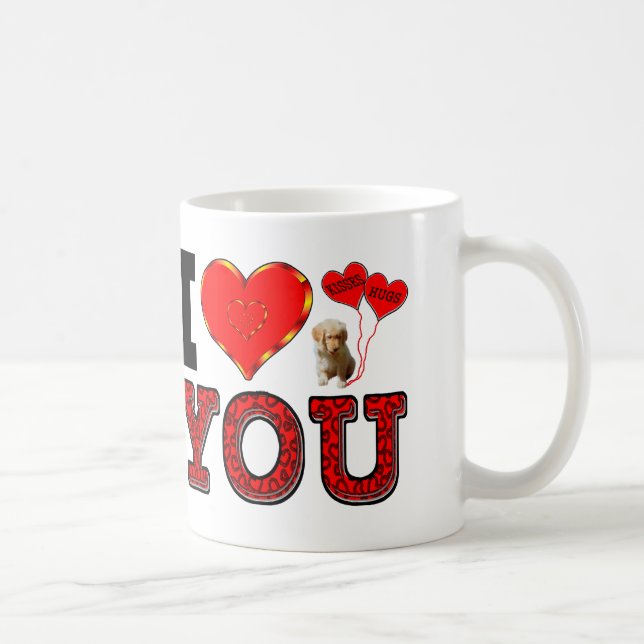 Mug Je t'aime avec le chiot et étreint et embrasse des (Droite)