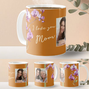 Mug Je t'aime maman cadre photo orchidée orange