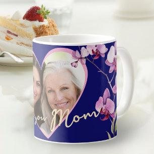 Mug Je t'aime maman orchidée bleue marine cœur photo