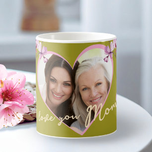 Mug Je t'aime maman orchidée vert sauge cœur photo