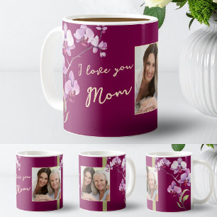 Mug Je t'aime maman Photo d'orchidée de Bourgogne
