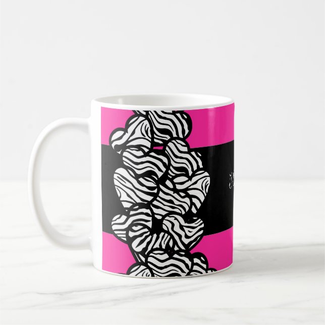 Mug Je t'aime rose noir blanc zèbre coeur motif (Gauche)