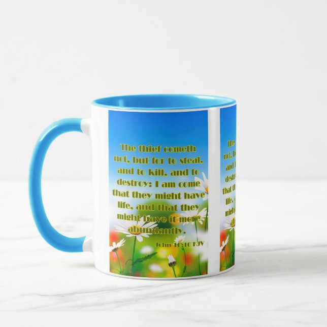 Mug Jean 10:10 KJV Bible Écriture Pic Deux Tons (Gauche)