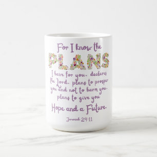 Mug Jérémie 29:11 Violet, Lettres Florales Chrétienne