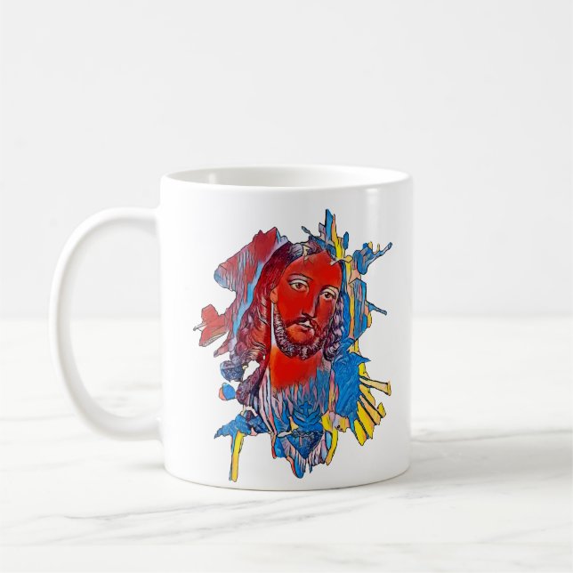 Mug Jésus Christ Face coeur sacré art Abstrait (Gauche)
