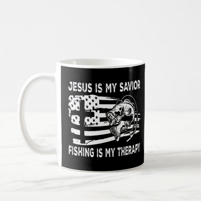 Mug Jésus est mon sauveur La pêche est ma thérapie Amé (Gauche)