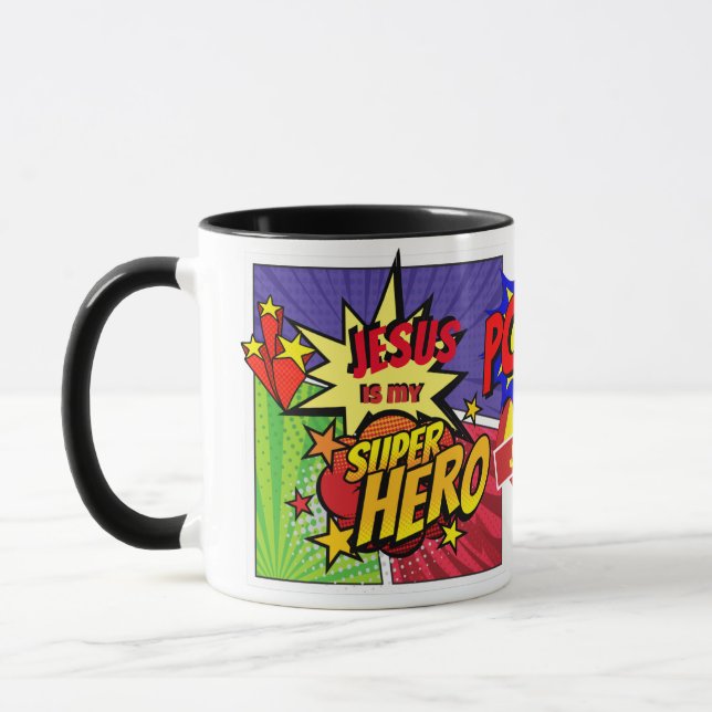 Mug JÉSUS Est Mon SUPERHÉROS Personnalisé COMIC HÉROS (Gauche)