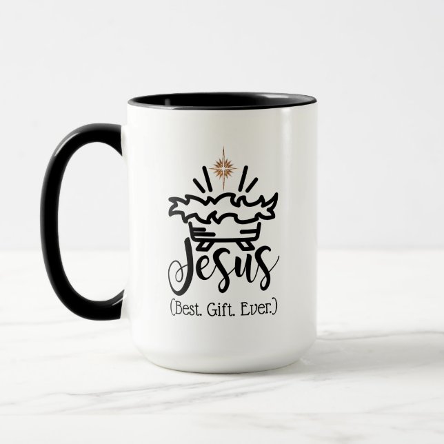 Mug JESUS MEILLEUR CADEAU JAMAIS Écriture de Noël Noir (Gauche)