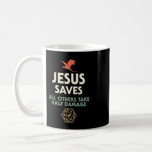 Mug Jesus Saves DM Dragon D20 Dice Cadeau RPG Rôle Pla (Gauche)