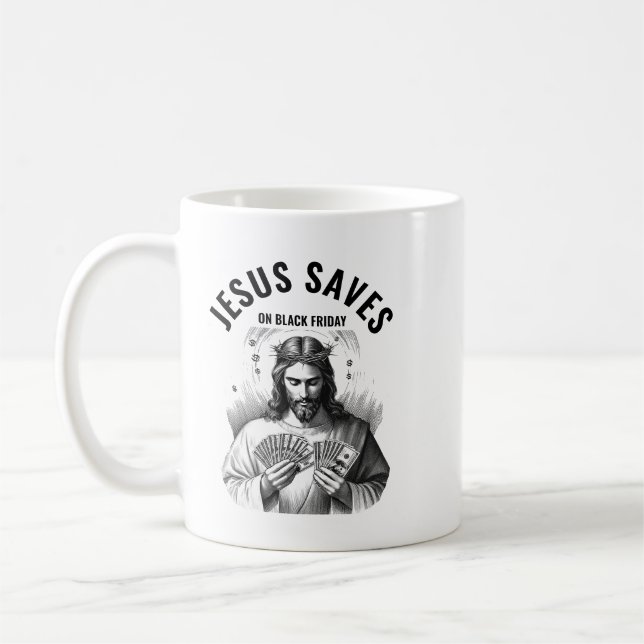 Mug Jesus Saves on Black Friday - Funny Jesus Meme (Gauche)