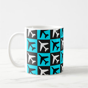 Mug Jets d'aviation bleu géométrique
