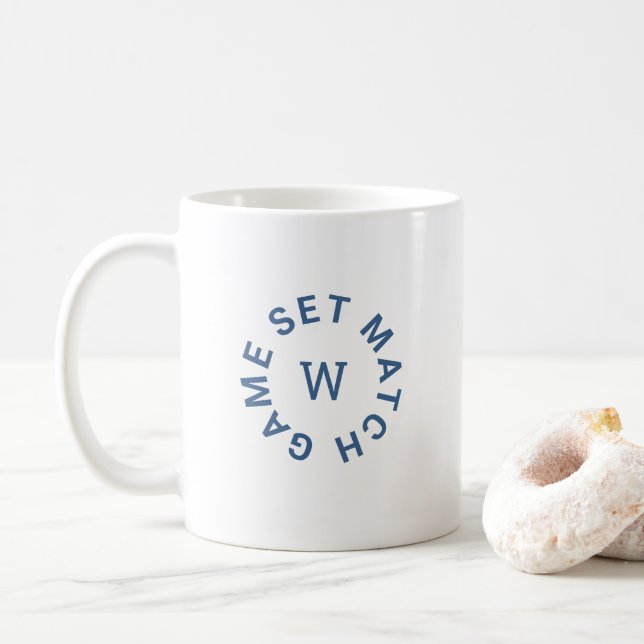 Mug Jeu Match Monogramme Bleu Tennis Blanc (Avec donut)