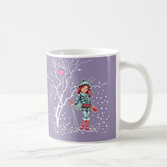 Mug Jeune fille skieuse | Nom personnalisé Cadeau de N (Droite)
